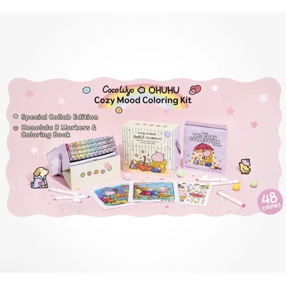 Ohuhu x Coco Wyo Cozy Mood Coloring Kit Honolulu B 48 Colors Alcohol Markers NEW